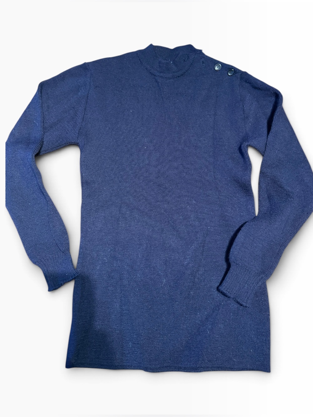 Vintage Saint James wool Navy Crewneck Sweater with Shoulder Buttons M